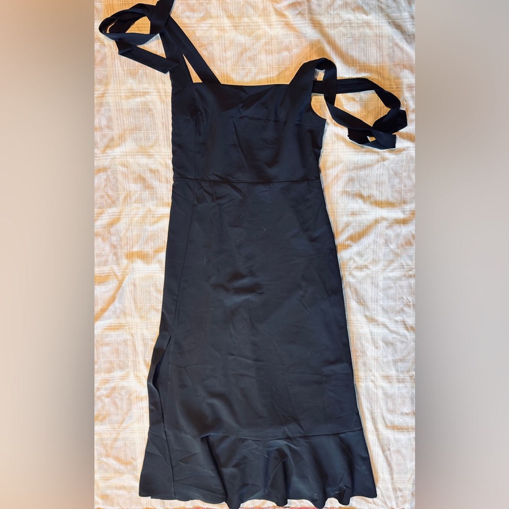 Source Unknown Black Tie-Shoulder Midi Dress